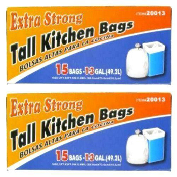 15 Count  13 Gallon Tall Kitchen Trash Bags