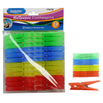 24 Pack Plastic Clothpins 3" each