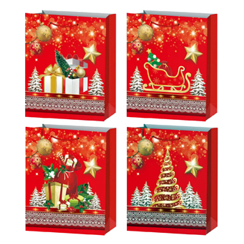 Large Christmas Bags in 4 Assorted Designs - 10" x 12" x 3.5"