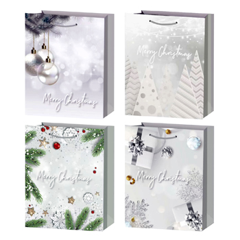 Large Christmas Bags in 4 Assorted Designs - 10" x 12" x 3.5"