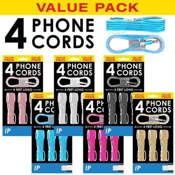 Value Pack Cell Phone Cords for Iphone. 4 pack