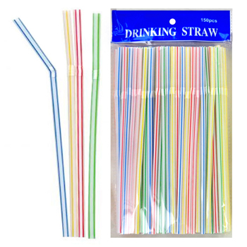 150pc Striped Straws Flex Tip