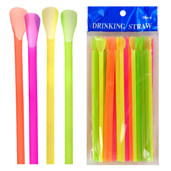 50pc Neon Straws with Spoon