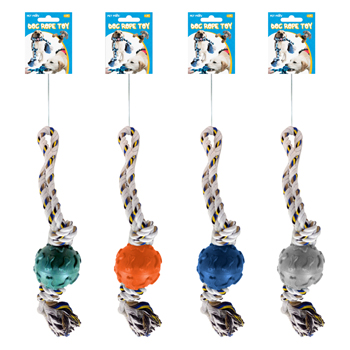 16" Rope Dog Toy with Ball - 4 colors