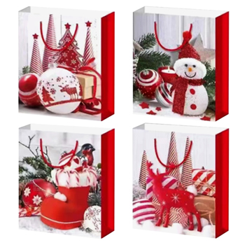 Medium Christmas Bags in 4 Assorted Designs - 7" x 9" x 3"