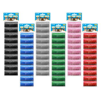 Dog Poop Bags in 6 Assorted Colors - 10 Rolls with 15 Bags per Roll