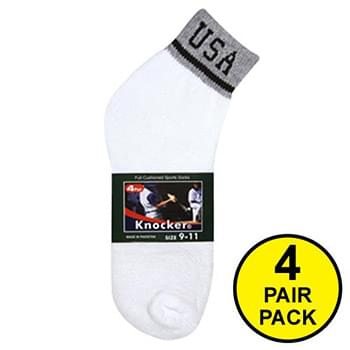 4 Pair Pack Ankle  White + Usa Logo In B