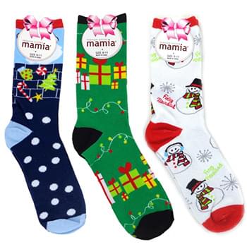 1 pair ladies X-mas crew design socks size 9-11